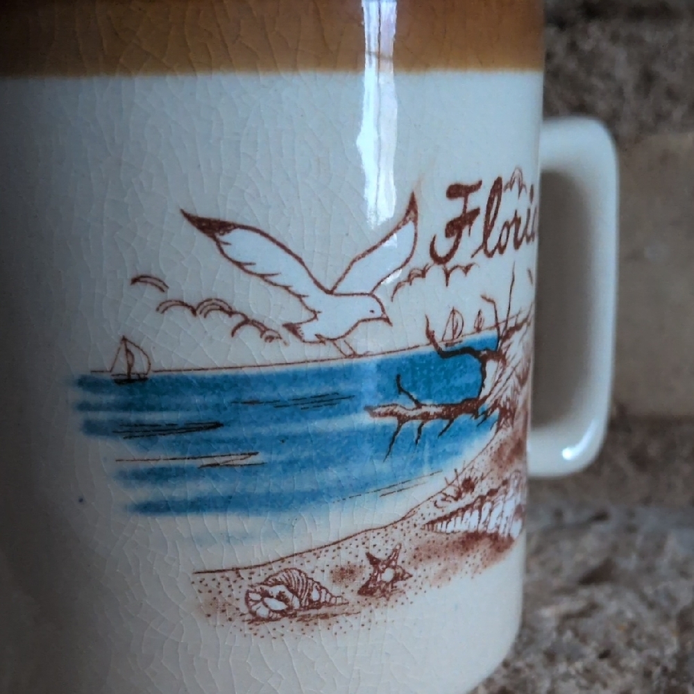 Vintage Seagull, Ocean, Sailboat, & Beach Florida Themed Stoneware Ceramic Mug - Picture 8 of 11